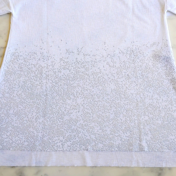 NWT. Zara Cream White Short Sleeve Blouse w/front sparkle design and raw edges. - Picture 2 of 5